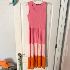 Lands' End Pink and Orange Tiered Maxi Dress